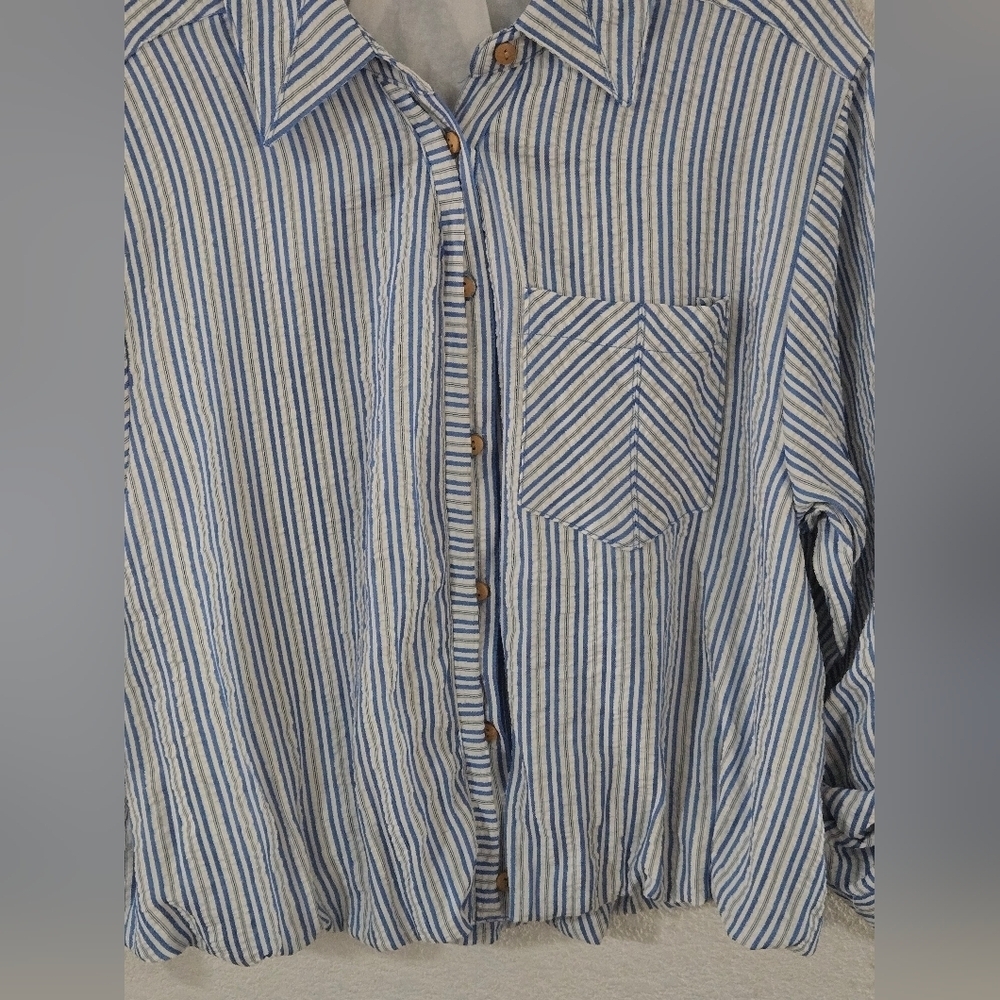 Democracy Blue and White Striped Button-Down Shirt - Picture 7 of 9